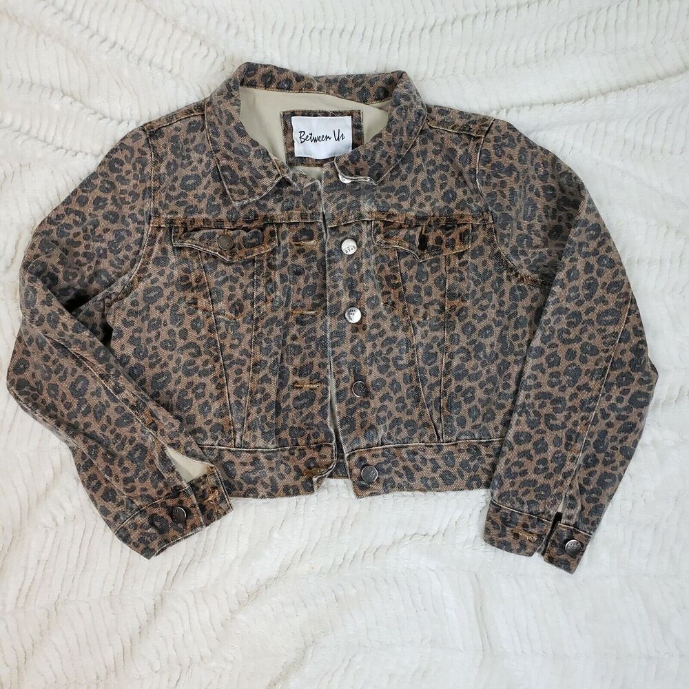 Between Us Womens Brown Black Retro Long Sleeve‎ Cropped Jean Jacket Size Medium